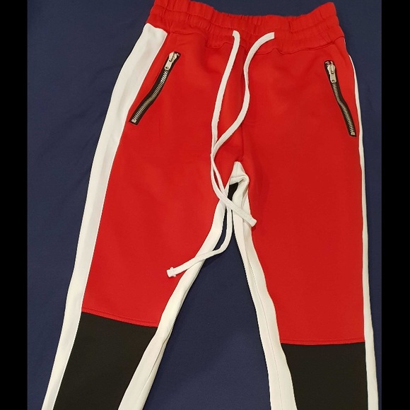 fear of god red track pants